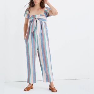 Striped Tie-Front Wide-Leg Jumpsuit - Multi